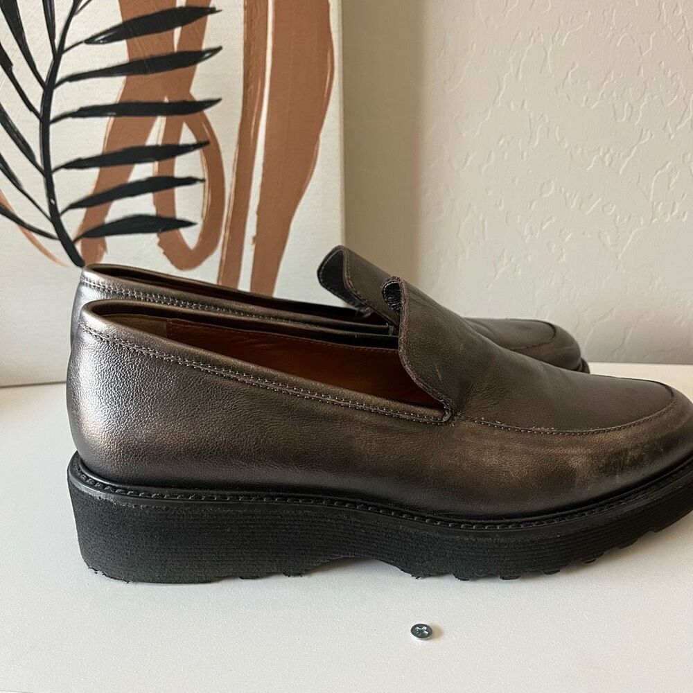 Aquatalia Kelsey‎ Bronze Slip On Platform Leather Loafers Size 8.5 - Picture 2 of 8